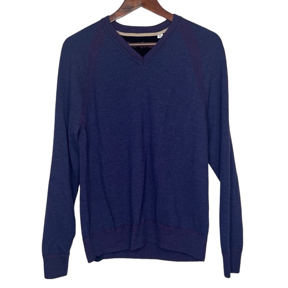 Robert Graham 100% Wool Sweater Purple Pullover V Neck Long Sleeve Mens Medium - Picture 1 of 13